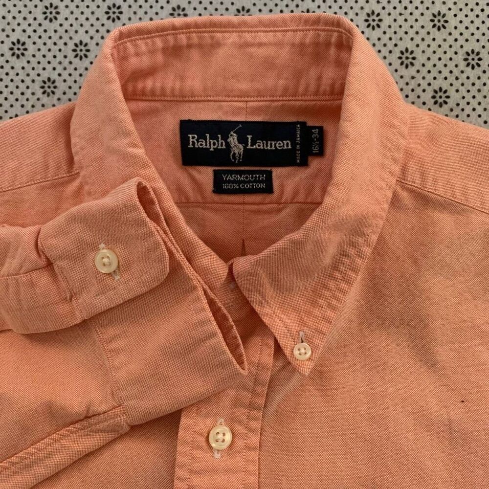 Ralph Lauren Yarmouth Oxford Shirt 16.5-34 Peach Cotton Button Down Men 16½-34